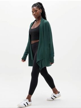 Athleta Pranayama Wrap Hunter Green Ribbed Collar Women's M Medium